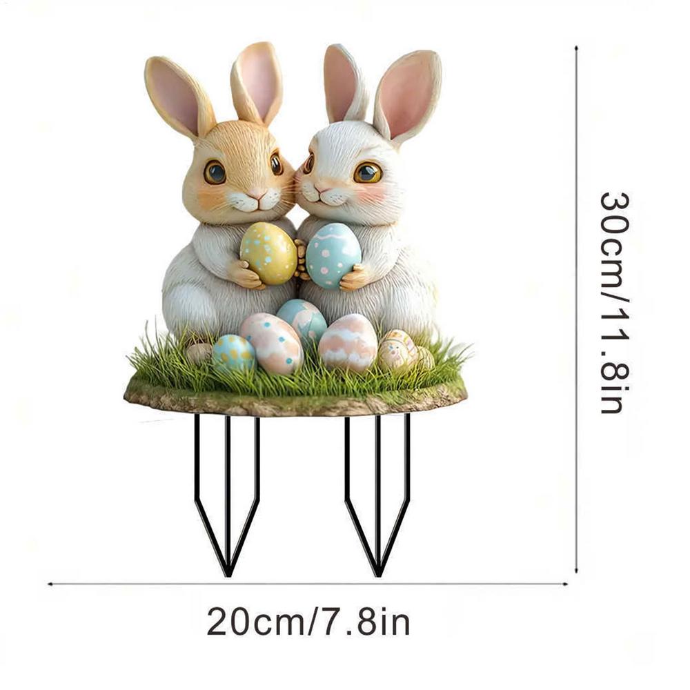 Easter Garden Stakes Outdoor Yard Decor Sign Holiday Decorations 2D Acrylic Spring Bunny Egg Signs for Courtyard Patio Lawn