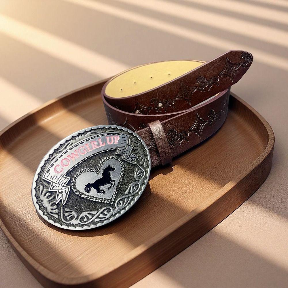 Cinturón Floral en Relieve de Marca de Moda COWGIRL UP Hebilla de Corazón Caballo Cinturilla para Mujeres Spice Girls