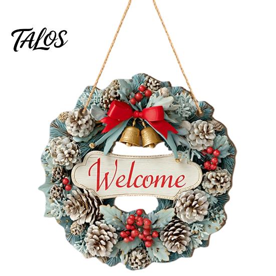 Rustic Farmhouse Ornament Wooden Christmas Welcome Sign, Animal Round Hanging Door Decor, Festive Wall Sign for Window Garden Holiday Decor