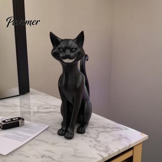 Creepy Cute Cat Statue 3D Printed Grinning Black Statue, Sitting Figurine, Dark Animal Collectibles Style Sculpture, Halloween Decorative Figurine for