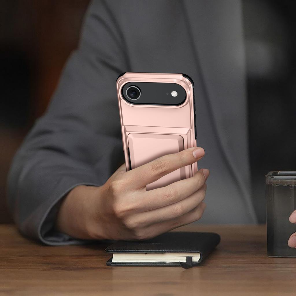 Solid Color Card Holder Phone Case For iPhone 17 Pro Max 16 Plus 15 14 13 12 11 Combination of hard and soft Shockproof Cover