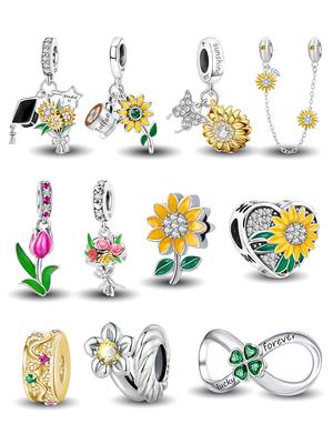 Collar de Flor de Girasol de Cobre Serie de Flores de Rosa Abalorio Encanto Ajuste Pulsera Original Pan Brazalete Joyería DIY de Alta Calidad Para Mujeres