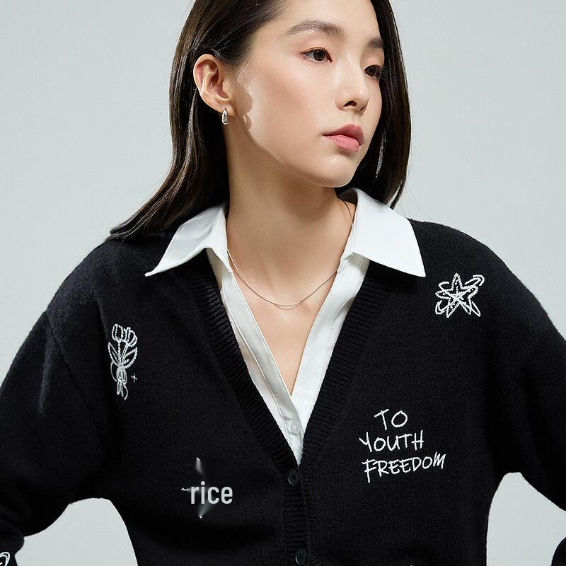 Chuyu V-Neck Knitted Cardigan with Cartoon Embroidery