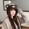 Cartoon Bear Ear Plush Knitted Hat Keep Warm Bear Ears Beanie Lovely Ear Protective Cap  For Women