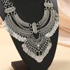New retro thick chain fashion crescent fringe carved multi-layer pendant collarbone chain earrings