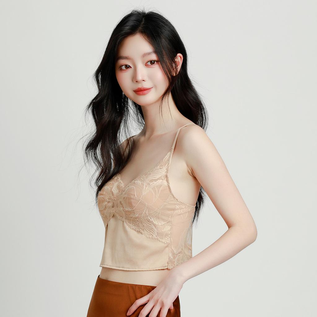 19mm Mulberry Silk Soft, Comfortable, Beautiful Back, Sexy Lace Pattern Women's Versatile Camisole Vest That Can Be Transferred Outside