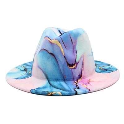 2022 Chinese Style Printed Woolen Jazz Top Hat Men'S And Women'S Big Eaves Hat
