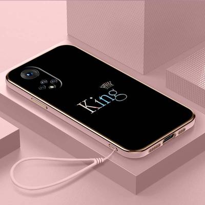 Luxury Plated TPU Phone Case With Lanyard for Huawei Y6P Y7 Y9 Prime 2019 Y9S Honor 70 90 Lite X7A X9A 5G Cases A47 King Queen Couple Lovers Cover