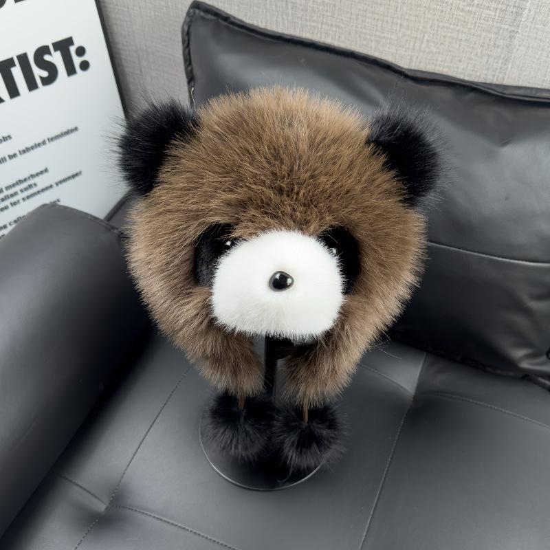 Parent-child Autumn and Winter Cute Plush Panda Hat Thick Warm Large Head Circumference Imitation Fox Fur Pullover Hat Earmuffs Hat