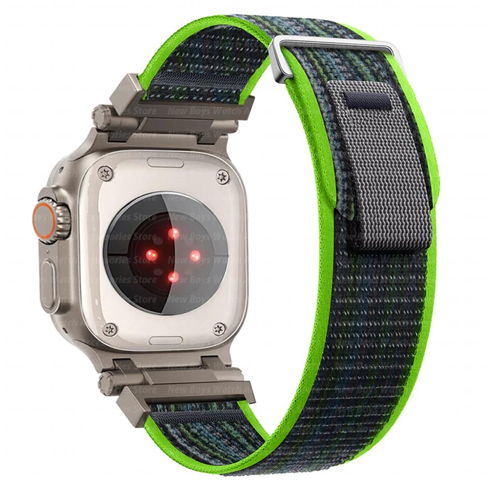Nylon Strap For Apple Watch Ultra 2/1 49mm 46mm 45mm 44mm Metal Connector Bracelet For iWatch Series 10 9 8 7 6 5 4 se Men Band