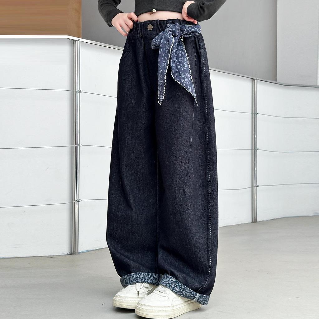 2025 Autumn Girls' Korean-Style Loose Wide-Leg Jeans for Middle & Big Kids