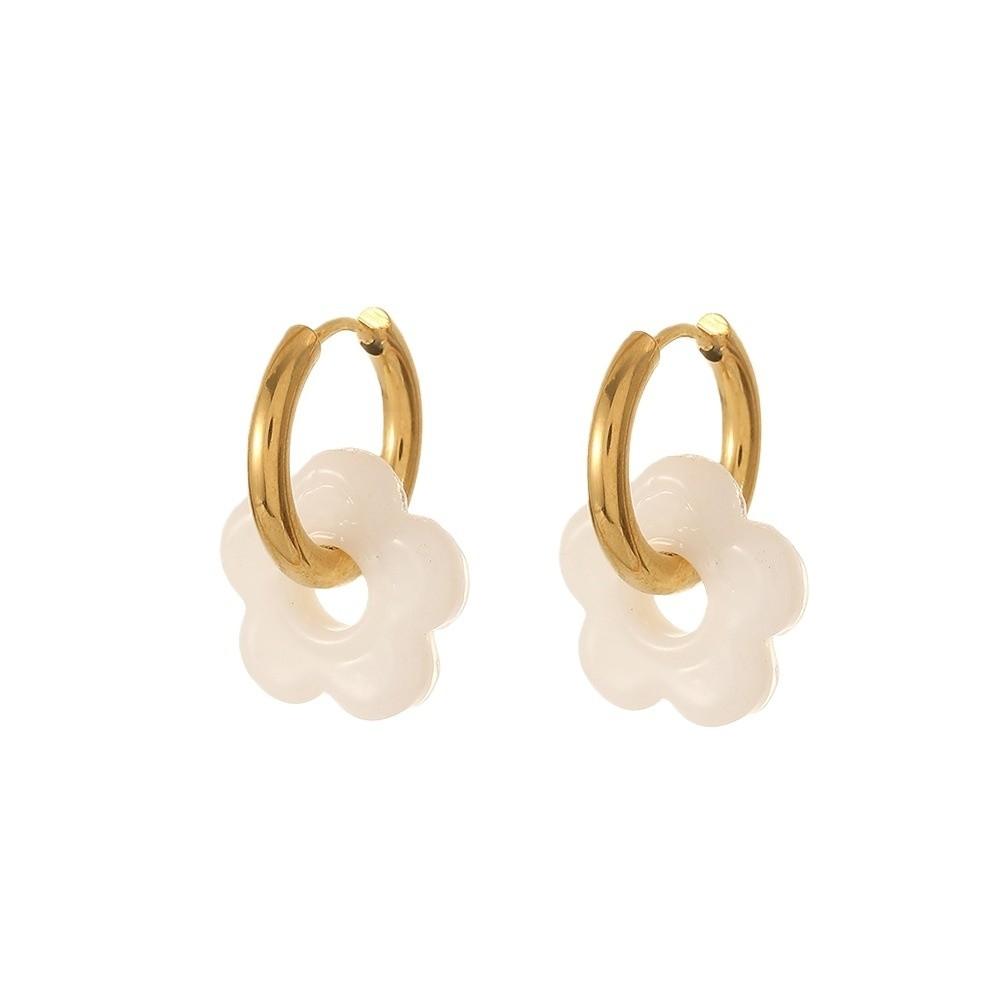 Stainless Steel Flower Hoop Earrings Colorful Ear Buckle Aesthetic Ear Cuffs  Accessories