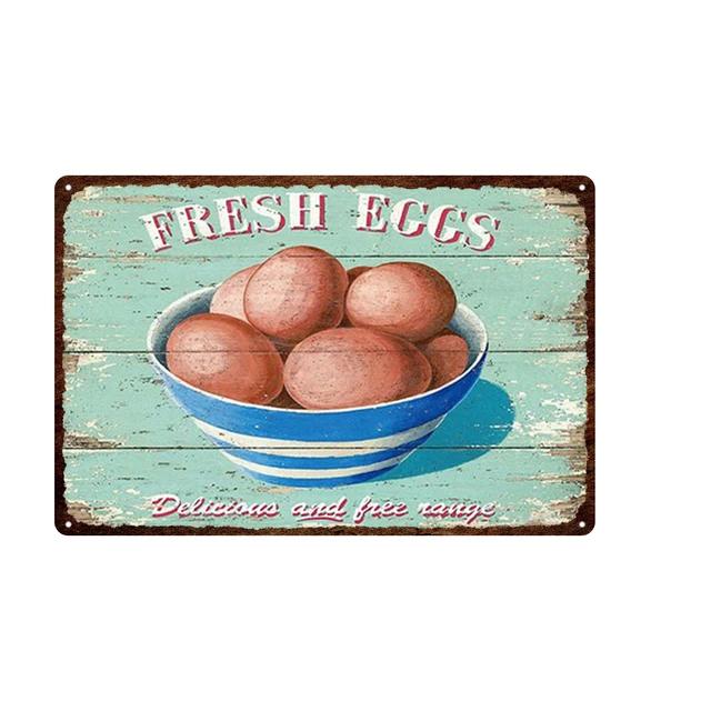Vintage Farm Fresh Eggs Tin Sign  Rustic Chicken  Horse Metal Plate Poster for Farmhouse Kitchen Wall Decor