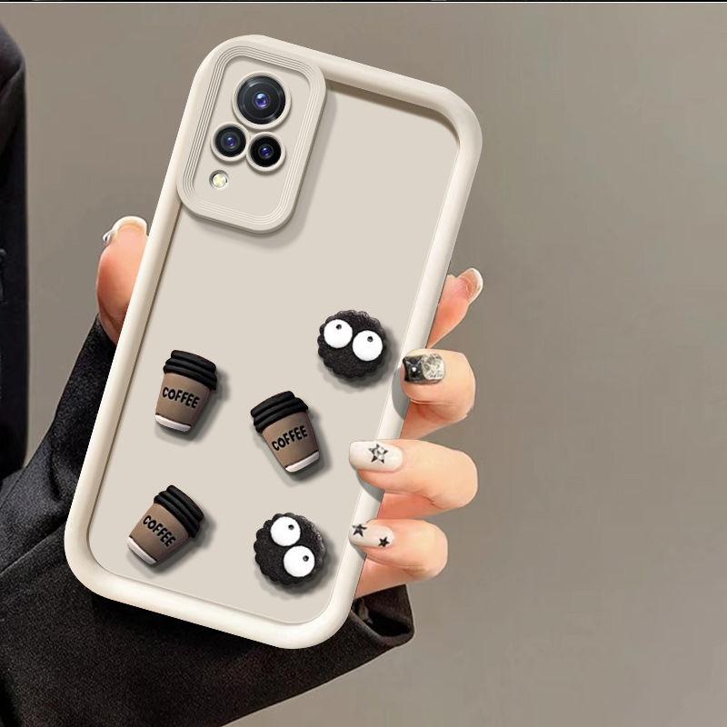 

Милий 3D чохол для телефону Coal Ball Coffee Phone For Samsung Galaxy A12 A22 4g 5g A34 A23 A52 A32 A54 A31 A21S A04 Подушка безпеки Камера Захисне покриття Samsung A22 5G привид білого кольору