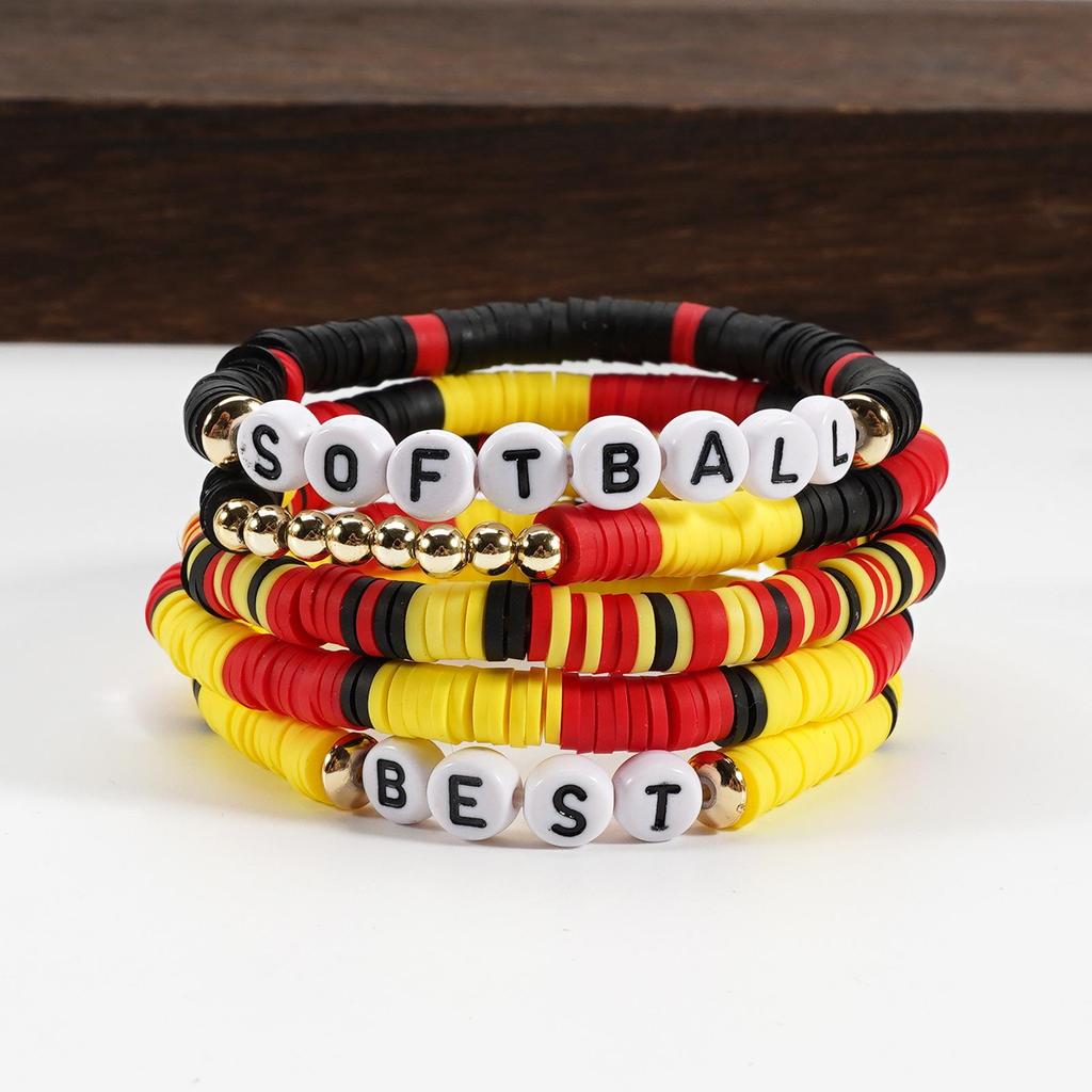 Colorful Letter Polymer Clay Softball Bracelet Set - Fashion Jewelry Gift
