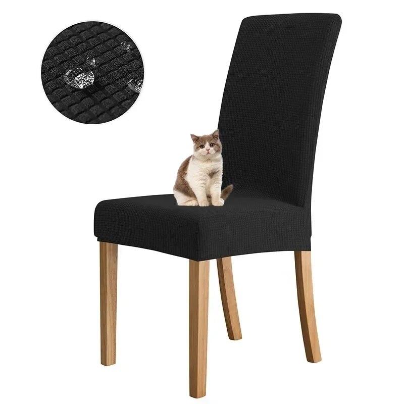 Jacquard Chair Cover Waterproof Adjustable Dining Room Fabric Chair Cover Slipcover Removable for Banquet Office Kitchen Home