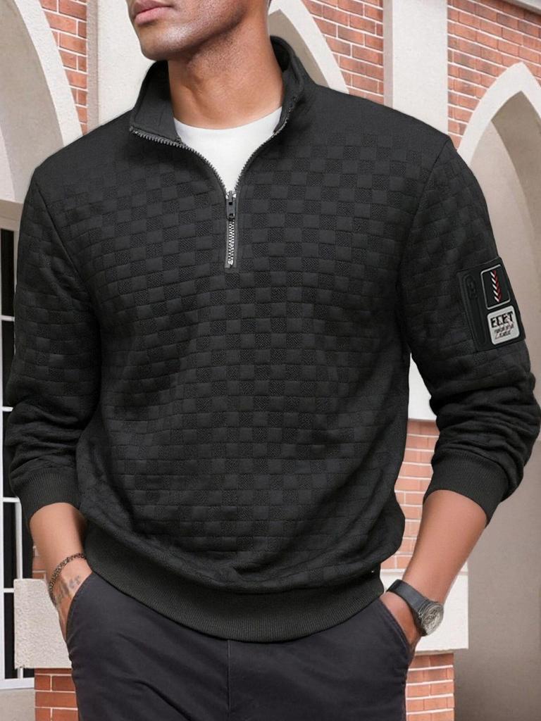 Men's Tactical Fleece Plaid Zipper Hoodie with Stand Collar