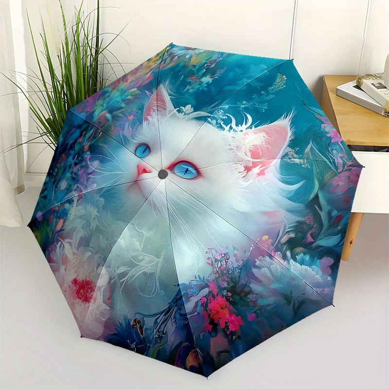 

1pc Fantasy Floral Cat Portrait Umbrella with Plastic Handle,Suitable for All Seasons Home Travel Outdoor UmbrellaM1156