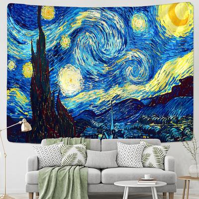 Wandteppich mit berühmtem Van Gogh-Druck, Decke, Wandbehang, Stern, Mond, Nacht, Wandteppich, dekorative Decke, Stoff, Schlafzimmer, 200 x 150 cm, groß