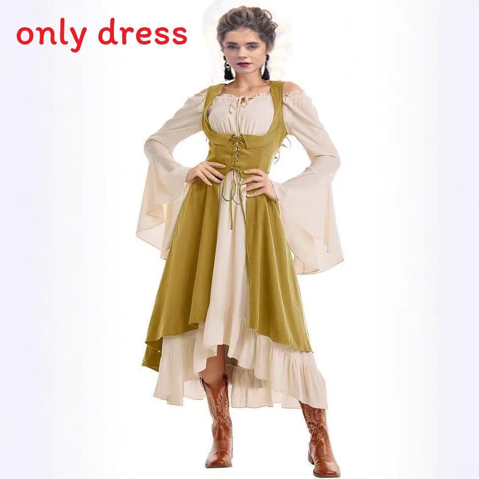 European Medieval Stage Gown With Spliced Polyester And Spandex Fabric For Theatrical Events