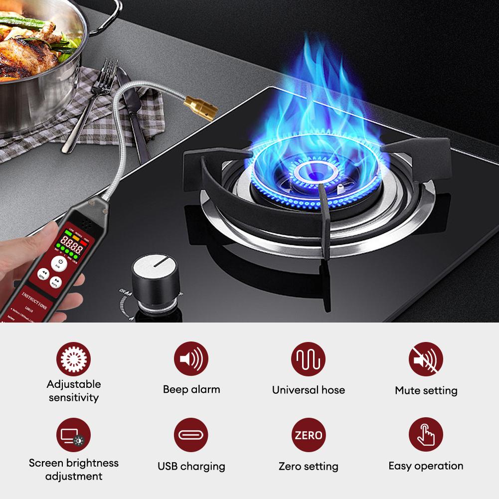 Gas Leak Detector CH4 Propane Butane Sensor Portable Combustible Gas Tester with Adjustable Sensitivity & Alarm