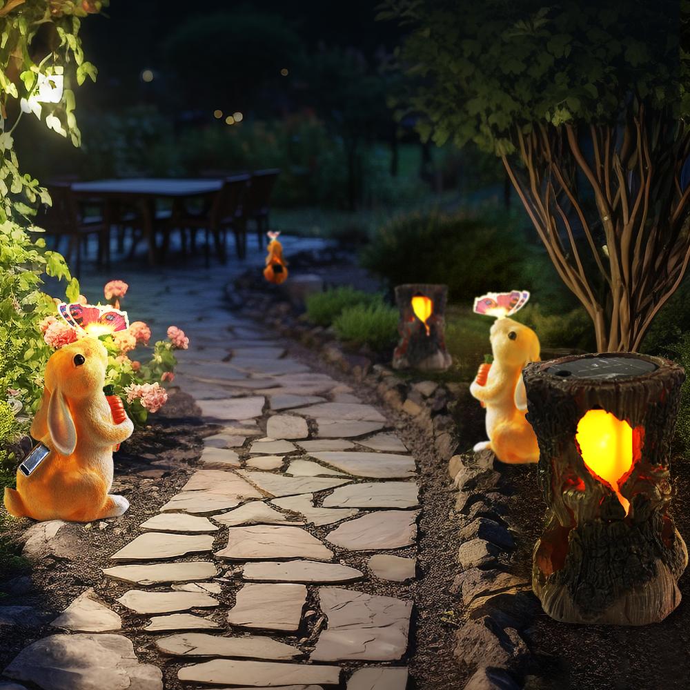 Solar Statues Bunny Tree Stump Garden Light Outdoor Lawn Decor Landscape Yard Lamp Patio Ornament Unique Housewarming Gifts