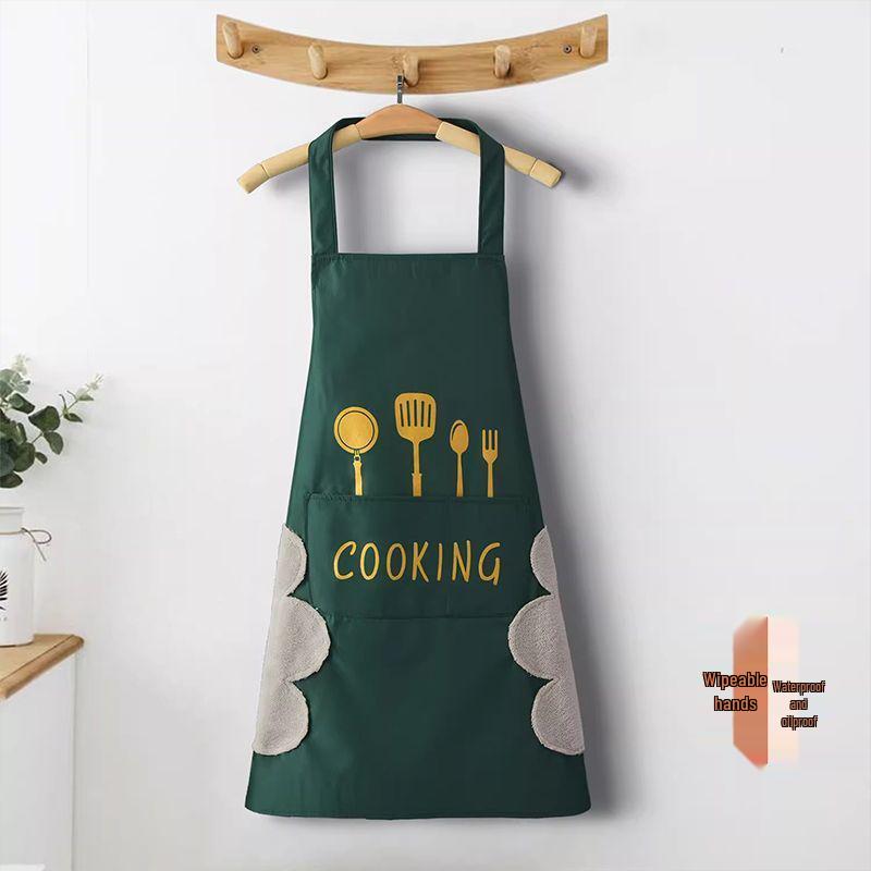 Waterproof Oil-Proof Women's Cooking Apron with Hand Wipe Design - Knife and Fork Style, New Model for Adult Home Kitchen and Wedding.