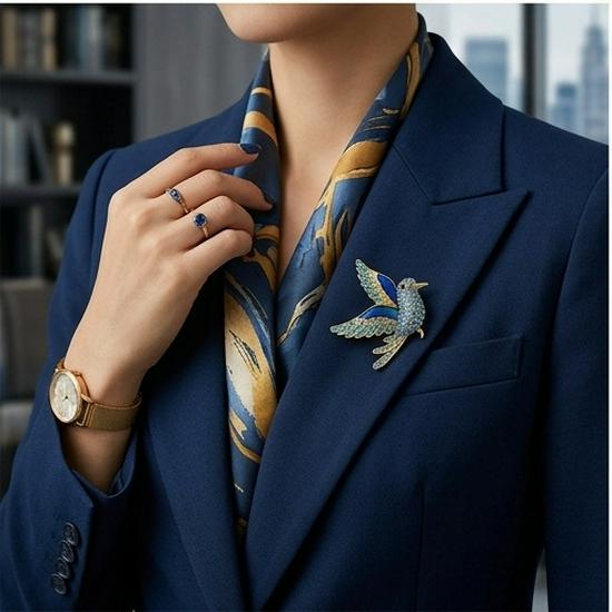 High-End Rhinestone Bird Brooch for Women - Elegant Metal Pin for Suits & Sweaters