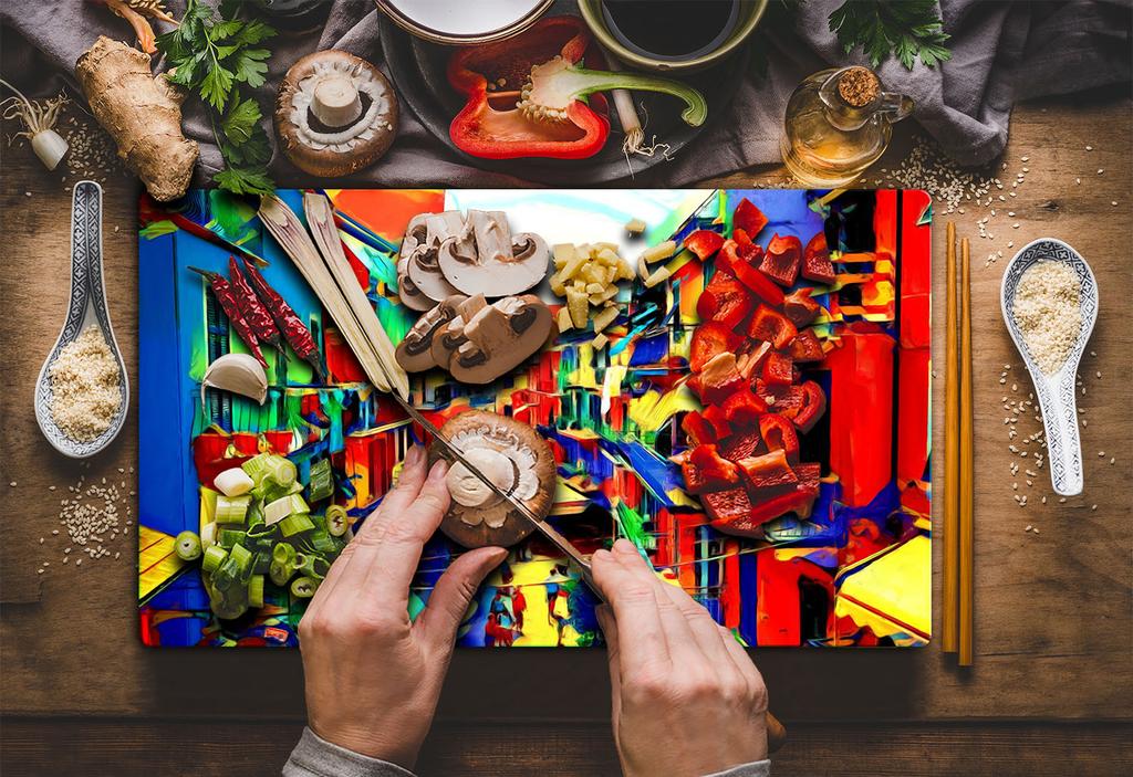 Szklana Płyta Deska Do Krojenia 52X30 Miasto