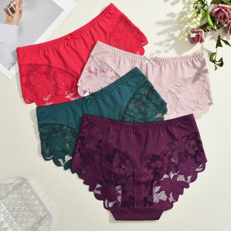1pcs Women's High Waisted Plus Size Lace Bow Underwear, Fashionable, Breathable, Soft and Comfortable Women's Underwear, Multiple Colors