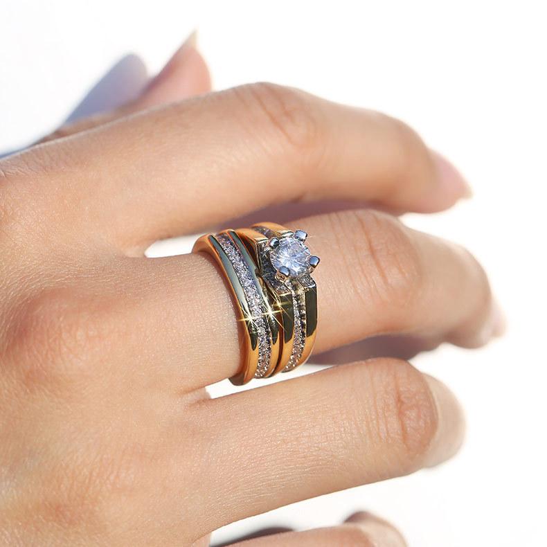 Aaa Luxury Gold-Plated Color Simulation Diamond Ring, Jewelry