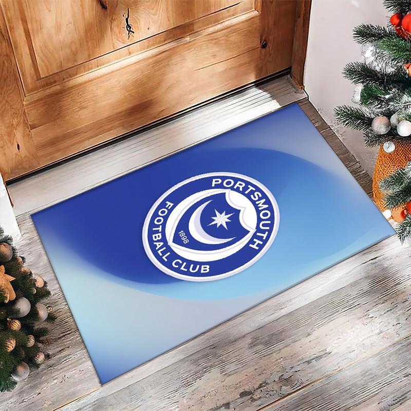 Tappeto Morbido Area Rug con Motivo Calcio Portsmouth FC Antiscivolo Tappeto per Pavimento Interno Tappetino Decorazione Sportiva per Camera da Letto