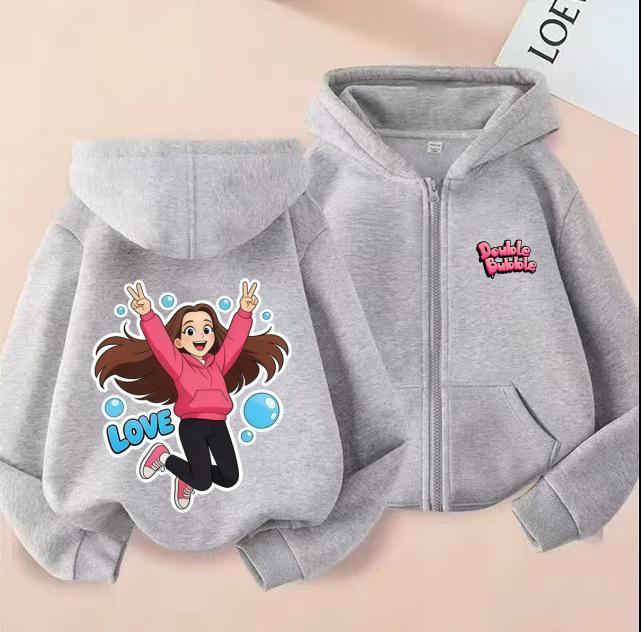 Cartoon Print Hoodie for Girls, Spring/Autumn Casual Breathable Hooded Cardigan Top Outerwear