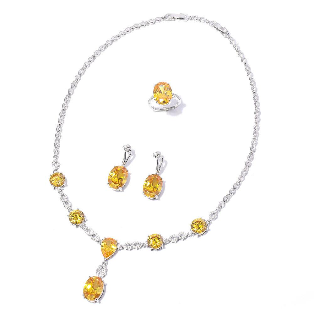 Rainbow Zircon Jewelry Set High-End Set, Red And Blue Gradual Change Bridal Necklace Jewelry Set Multi-Color