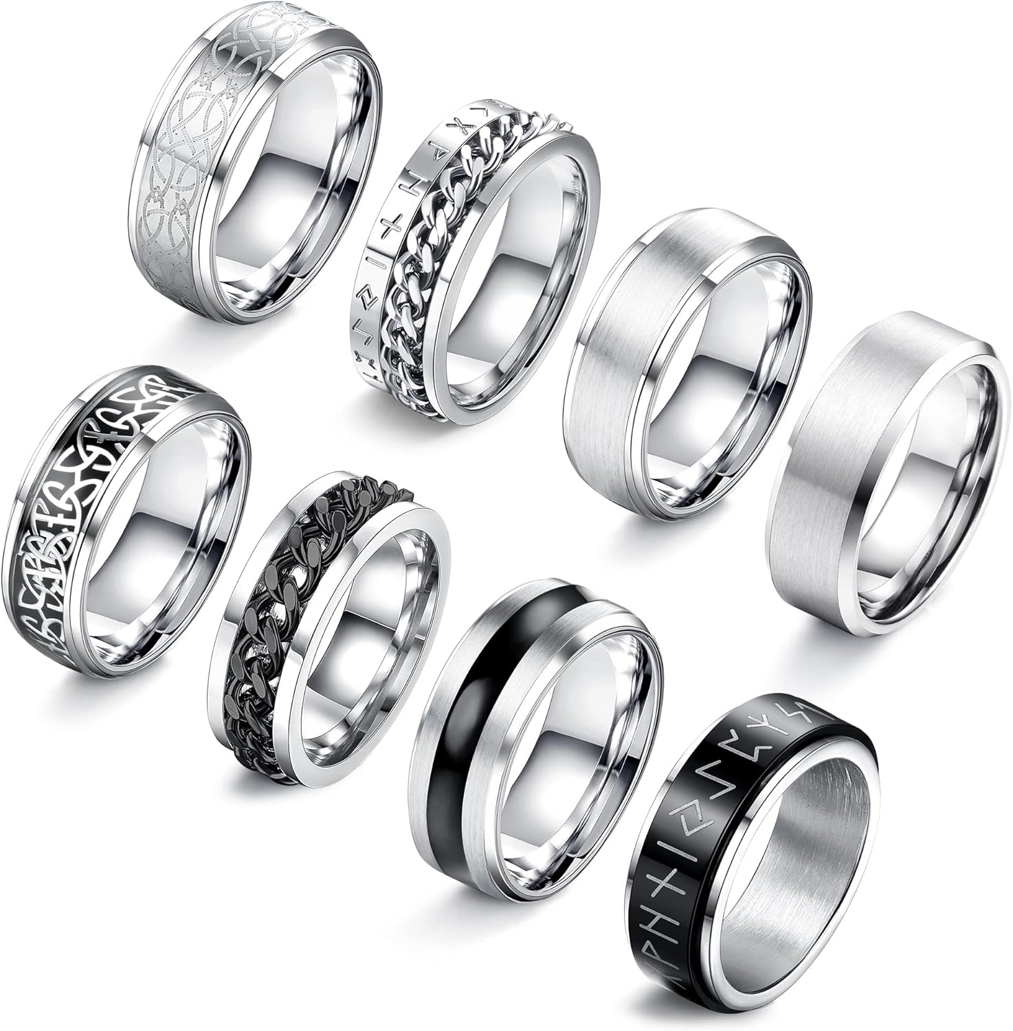 Bobisty 8 Stück Edelstahlringe für Männer Frauen Edelstahl Fidget Angst Stressabbau Ring Set Eheringe Größe 7-13 7 gray