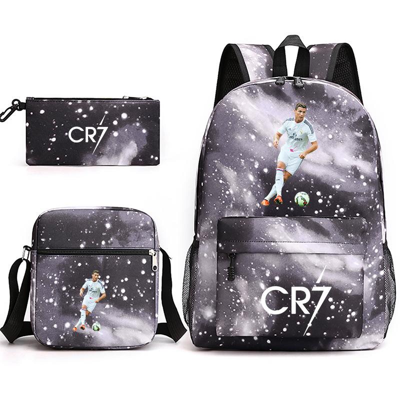 Large Capacity Schoolbag with Shoulder Strap; Student Three-piece Pencil Case Set