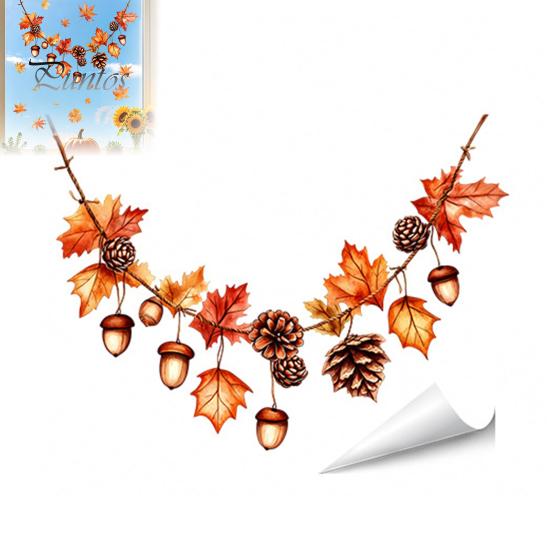 Durable Window Clings for Glass Autumn Maple Leaf Pinecone Scarecrow Pumpkin Static Clings, Waterproof PVC Film Stickers, Removable Seasonal