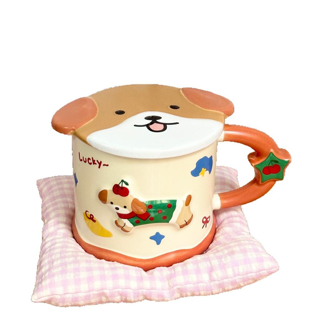 Smart Dachshund Dog Ceramic Cup Mug with Lid Student Water Cup Home Souvenir Birthday Gift Couple Cup