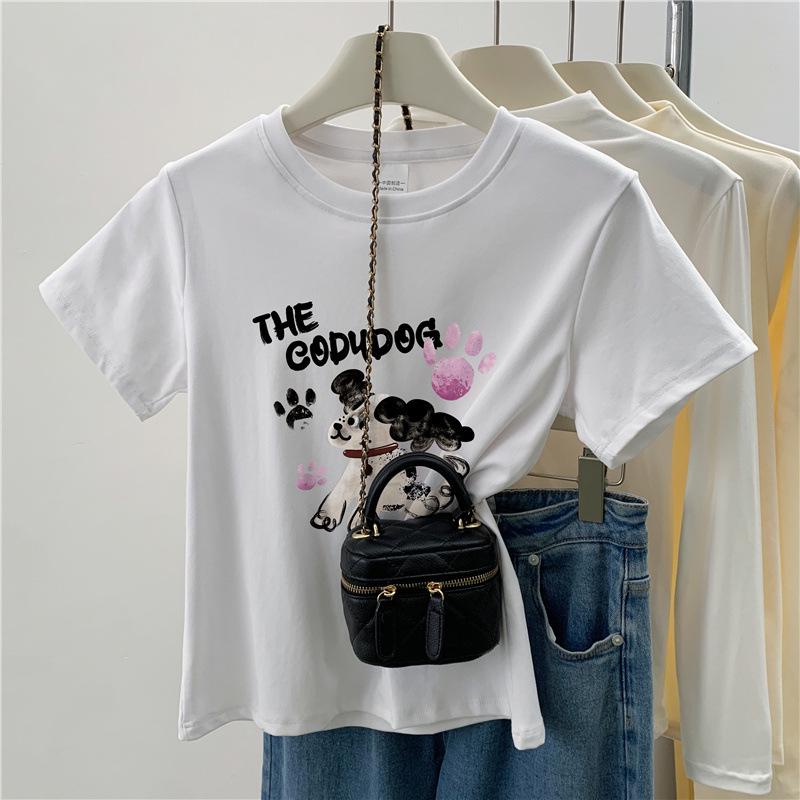 

Женская футболка с круглым вырезом, принтом, облегающего кроя, летняя - стильный топ с коротким рукавом L белый