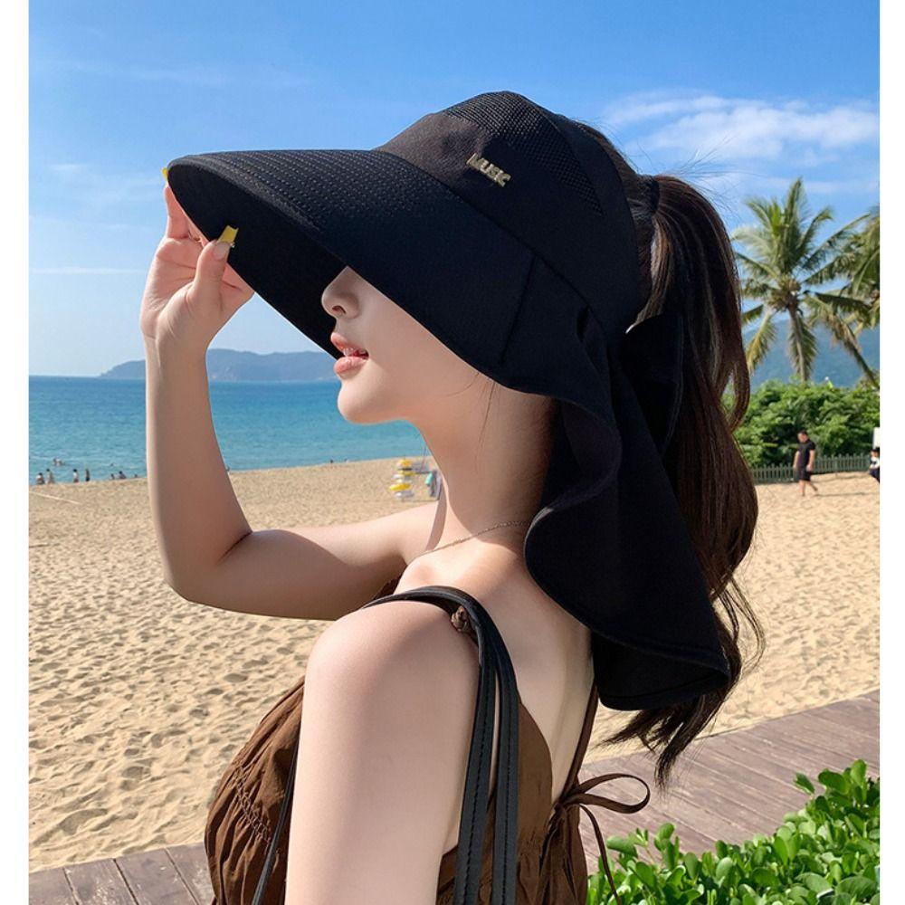 Neck Protection Sun Hat Anti-UV Beach Shawl Hat Summer Empty Top Ponytail Cap