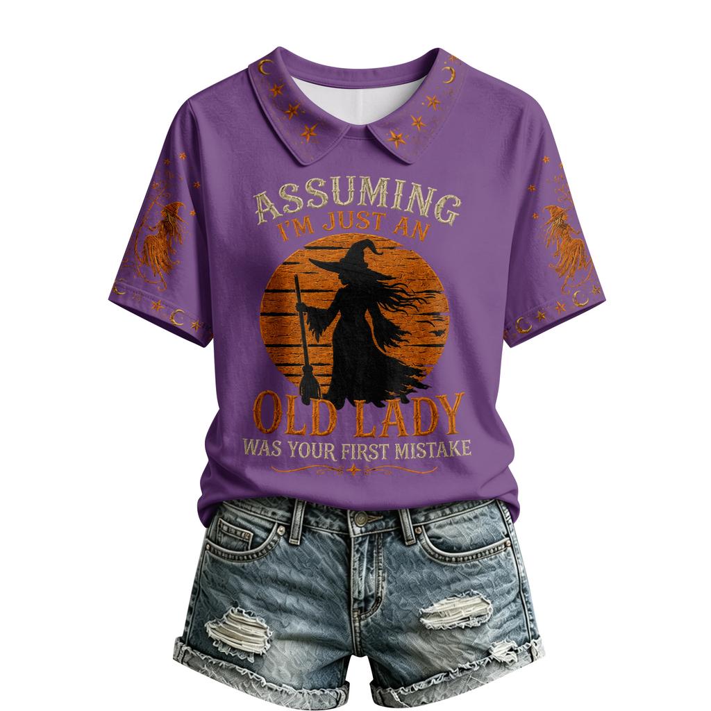 Women's Halloween Print V-Neck Top Trendy Casual Blouse for Party