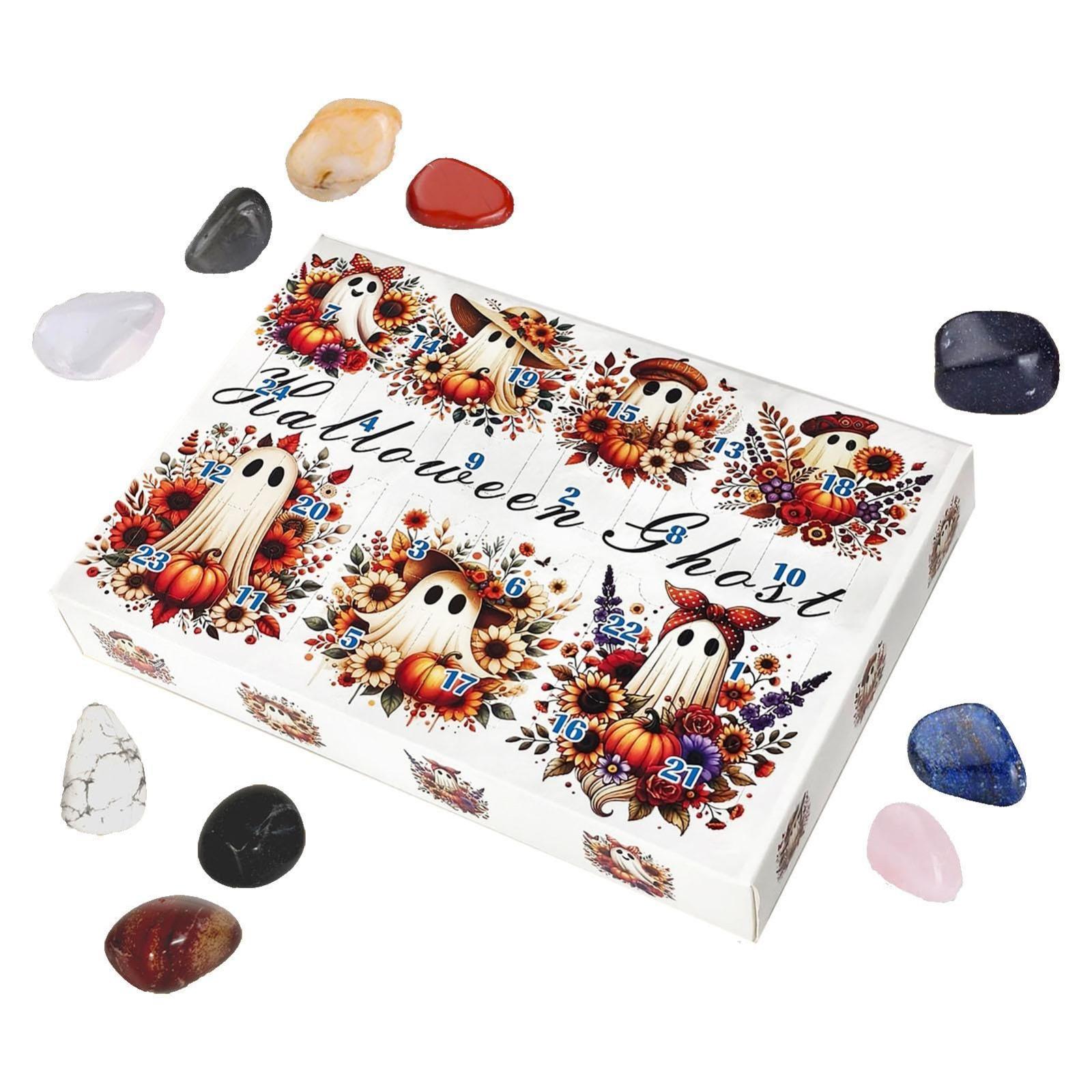 

24-дневный календарь обратного отсчета до Хэллоуина, календарь из 24 натуральных кристаллов агата, коллекционный набор игрушек, обратный отсчет, изысканная коробка из натурального кристалла S белый