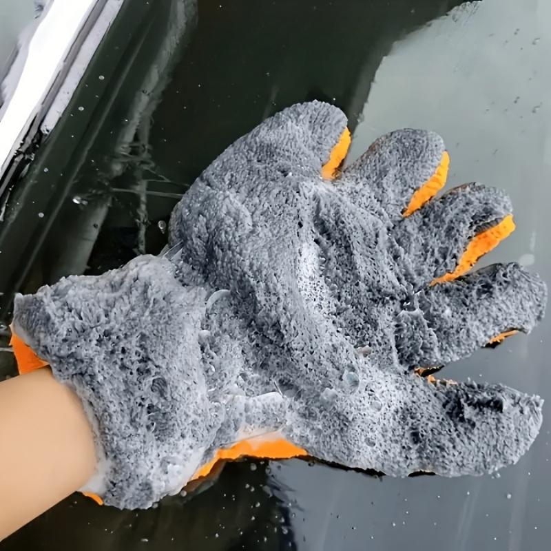 Double-Sided Coral Fleece Five-Finger Car Wash Gloves Instrumentation Drying Plush Thick Towel Car Polishing Wash Tools