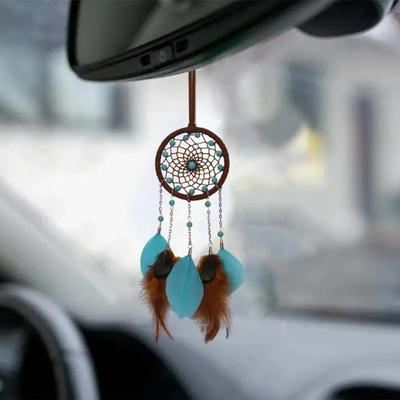 Bilbackspegelberlock Handgjord Drömfångare Bilprydnad med Fjäderberlock Pärlor Söt Auto för A för Bil