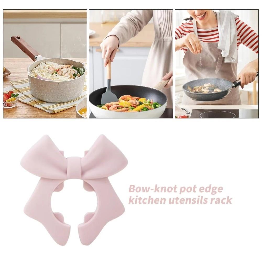 Bow-knot Silicone Spoon Holder Silicone Construction Pan Clip Rack Convenient Spoon Rest  Cooking