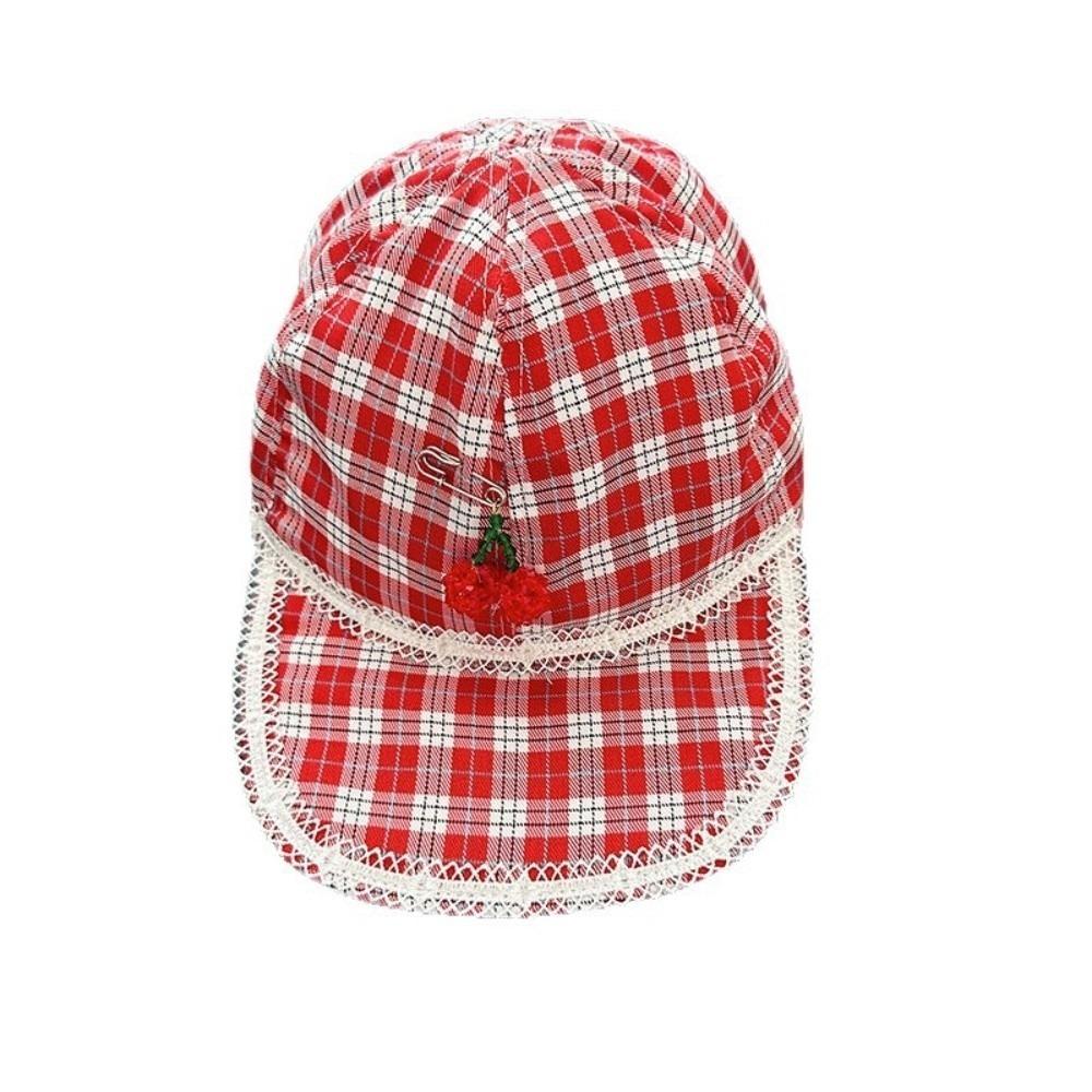 

Cotton Cherry Pin Cap Peaked Lace Baseball Cap Fashion Red Plaid Hat Boys