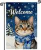 Winter Cat Welcome Garden Ag 12x18 Inch Double Sided,Snow Trees Christams Farmhouse Small Burlap Seasonal Holiday Yard Out