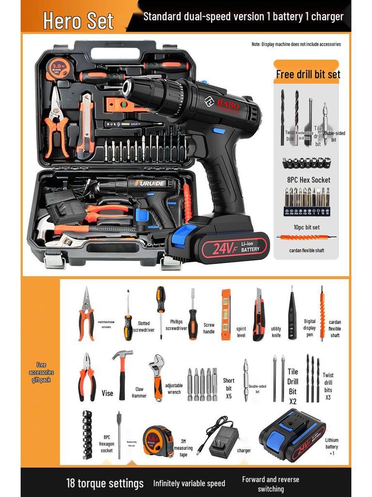 Wielofunkcyjny zestaw narzędzi elektrycznych z wiertarką i śrubokrętami