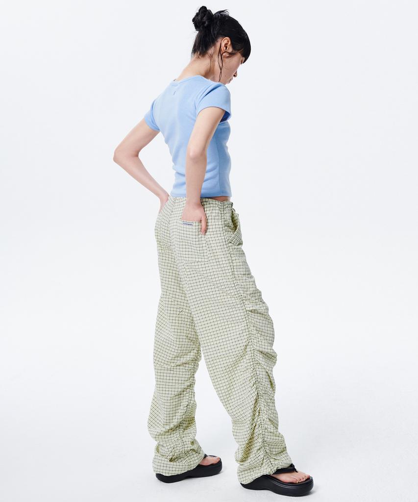 Leoninghai Check Shirred Parachute Pants [Light Yellow]