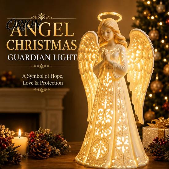 Prayer Angel Statue Decoration Guardian Figurine with Warm LED Light for Christmas Decor, Praying Inspirational Gifts Women Tabletop Night Lamp